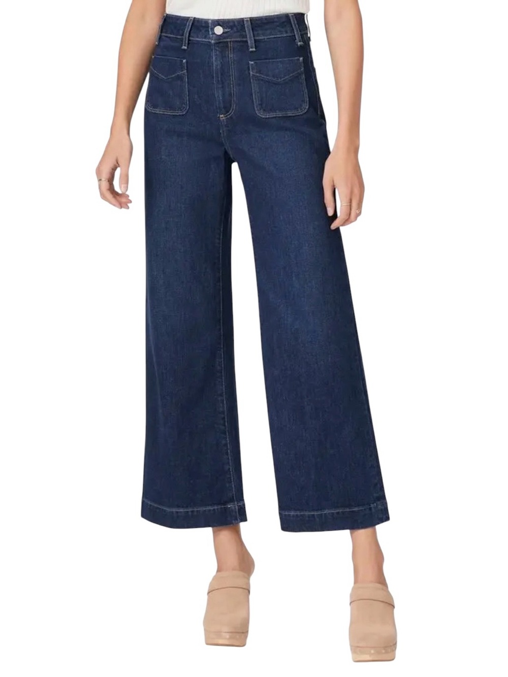 PAIGE Anesa High Rise Patch Pocket Wide Leg Ankle Jeans Grecian Blue Size 28